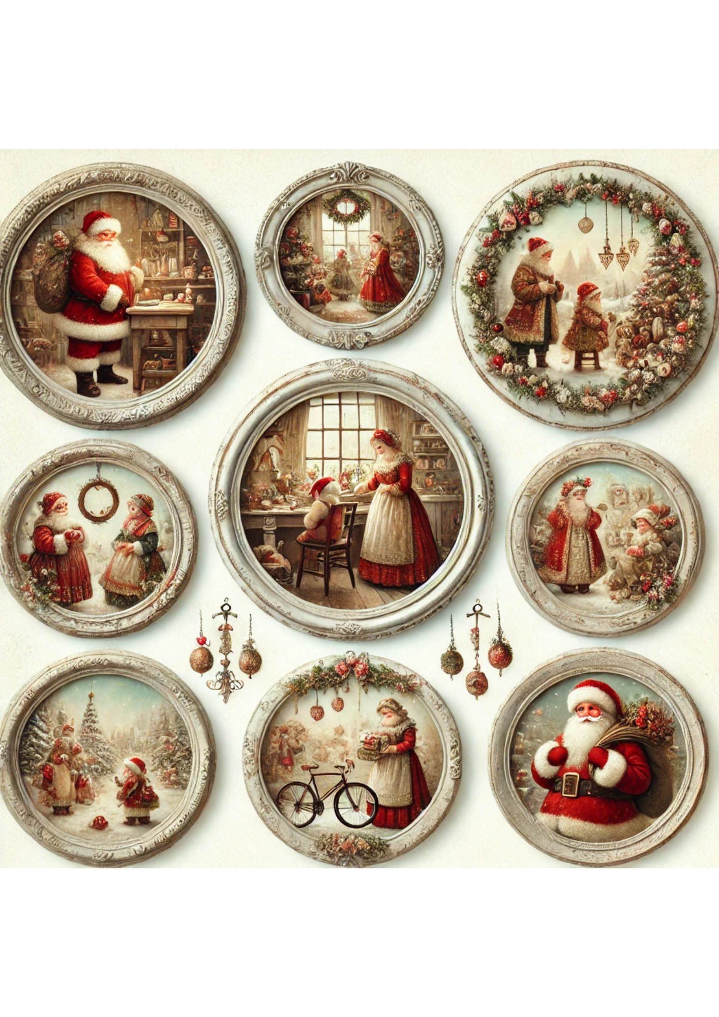 Sticker Sheet / Greeting Card – Santa Claus In Round Frames Full Cat. No. 3058
