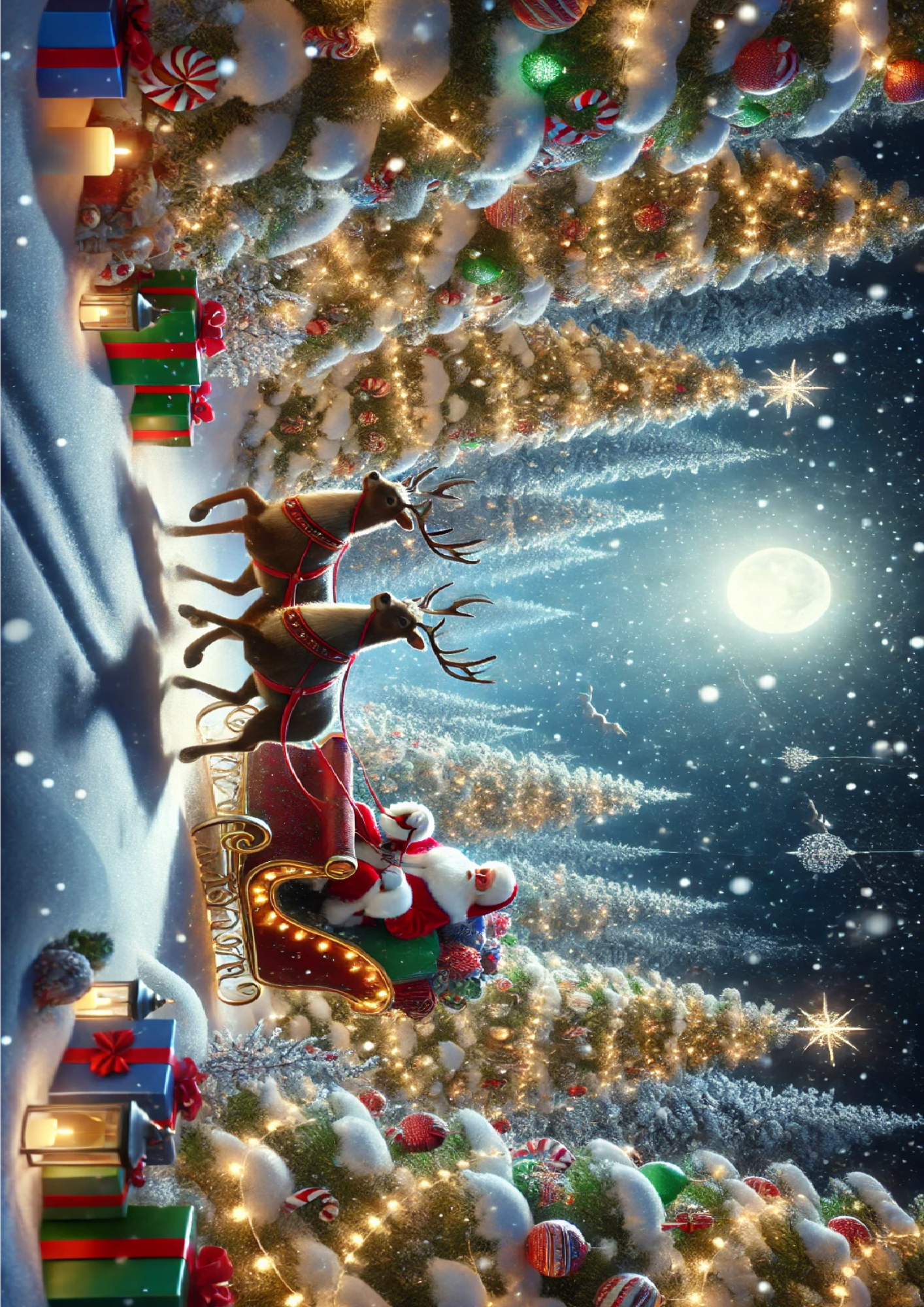 Sticker Sheet / Greeting Card – Santa Claus In Christmas Tree Forest Full Cat. No. 1563