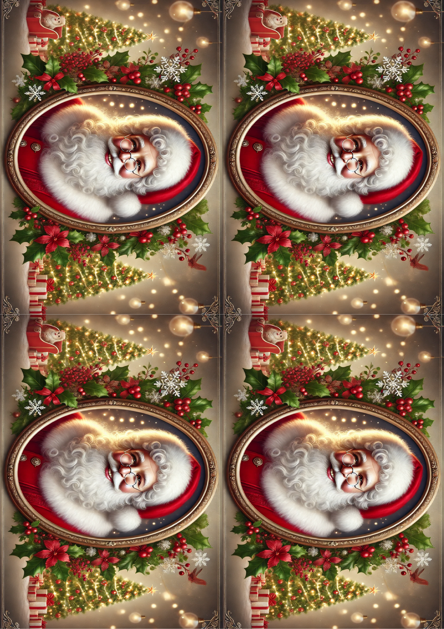 Sticker Sheet / Greeting Card – Portrait of Santa Claus In Oval Collage Cat. No. 1564