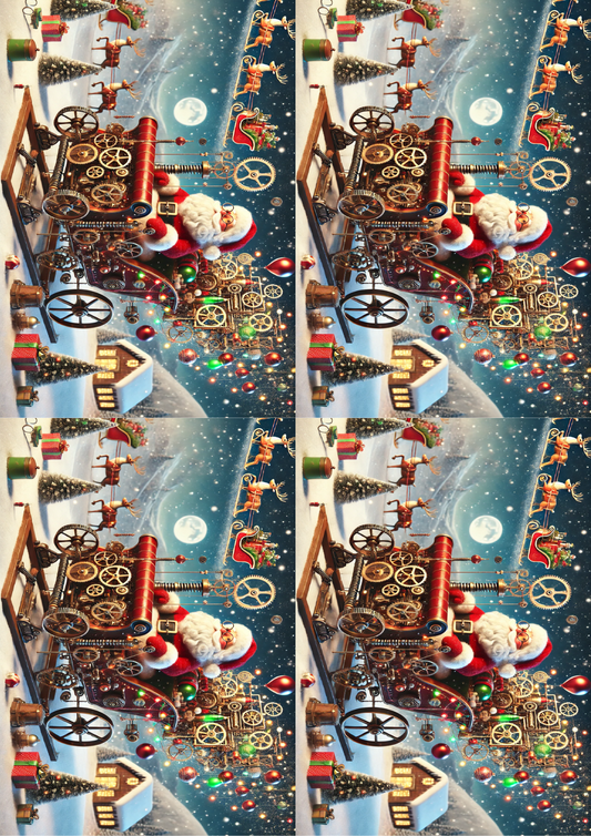 Sticker Sheet Santa Claus In Sleigh Steampunk Collage Cat. No. 1566