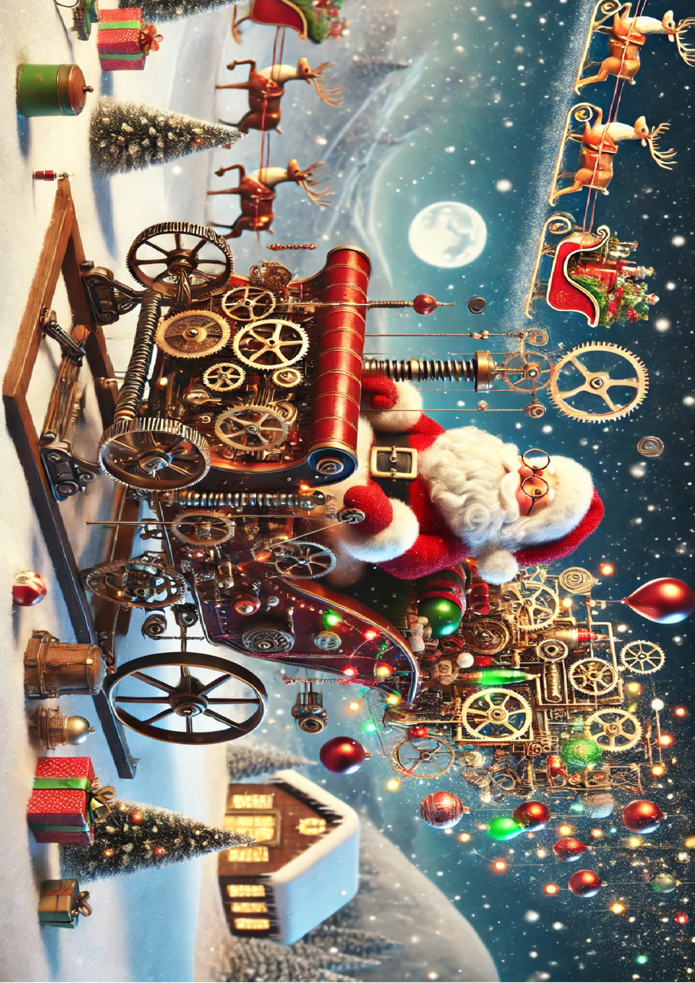 Sticker Sheet / Greeting Card – Santa Claus In Sleigh Steampunk Full Cat. No. 1567
