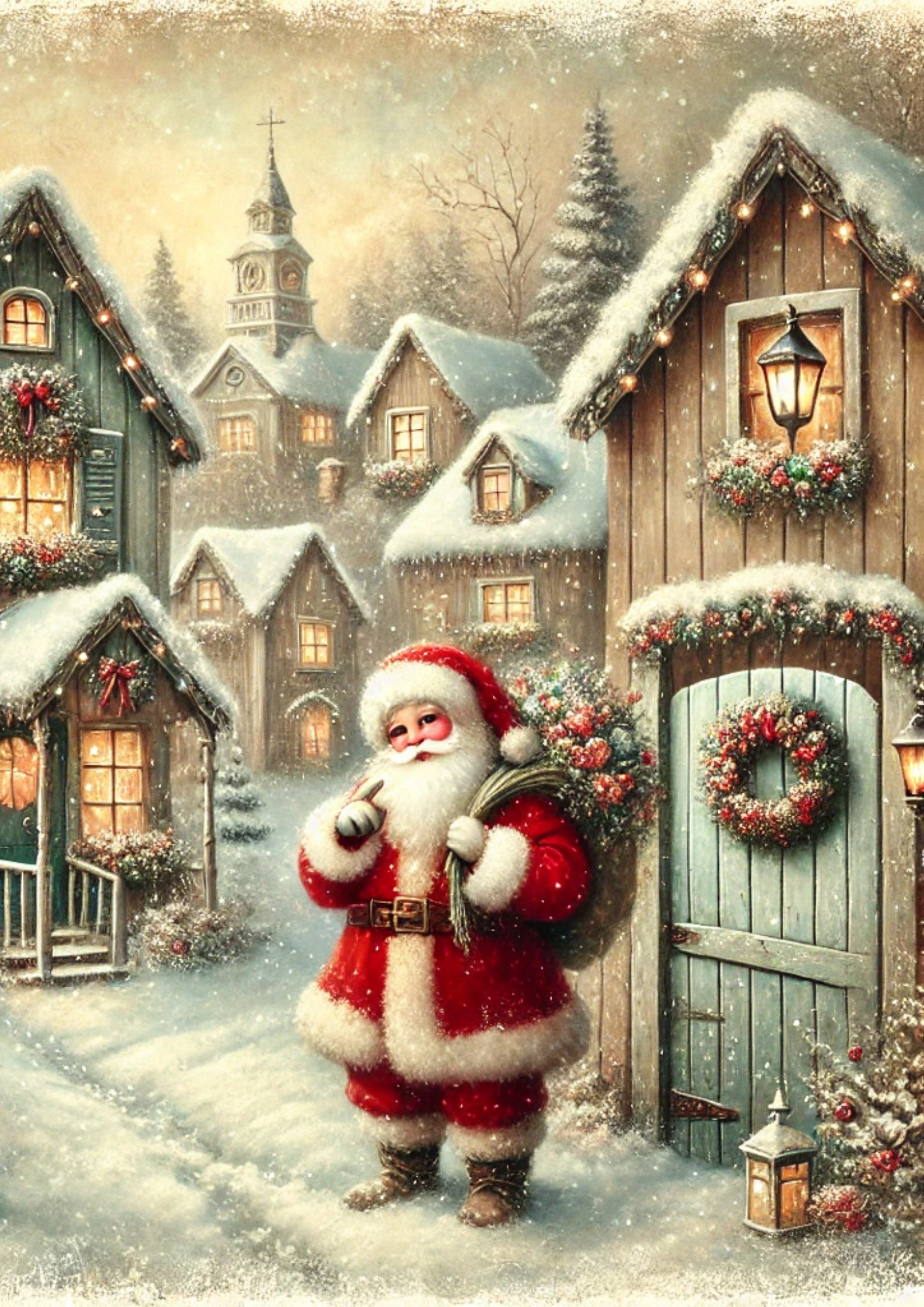 Sticker Sheet / Greeting Card – Santa In The Village Full Cat. No. 2758