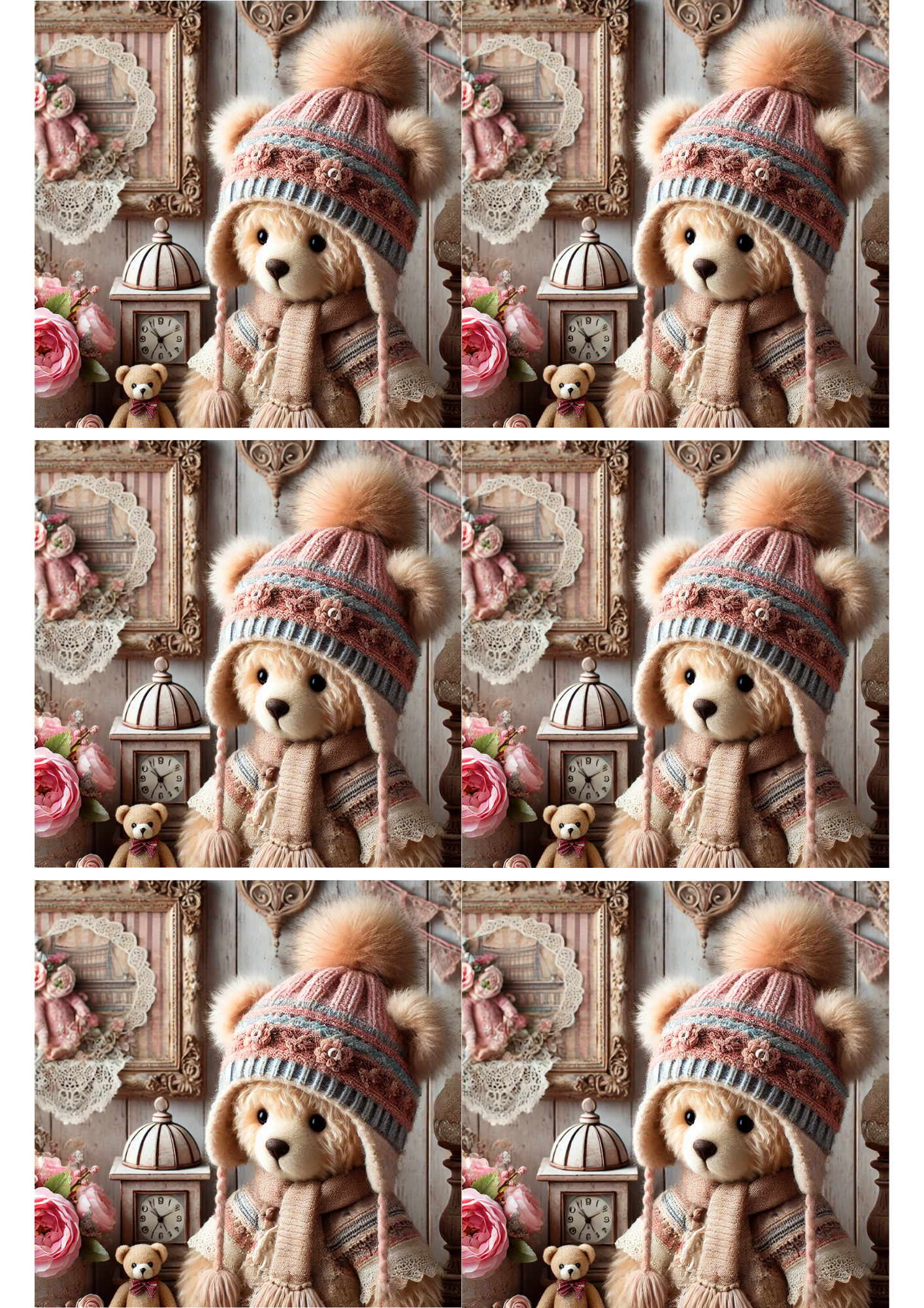 Sticker Sheet / Greeting Card – Teddy Bear Shabby Chic Collage, Cat. No. 2140