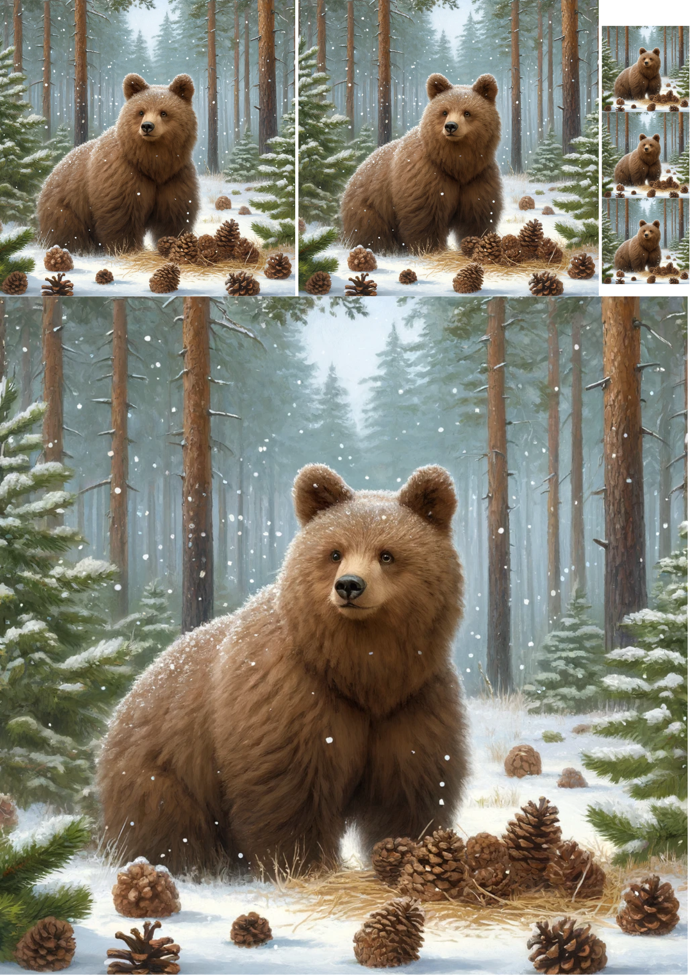 Sticker Sheet / Greeting Card – Brown Bear in Winter Collage Cat No. 1039