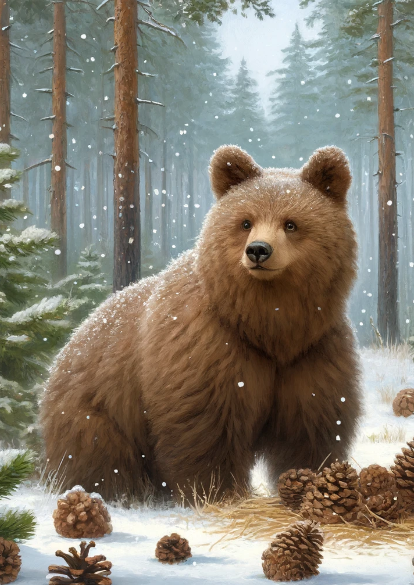 Sticker Sheet / Greeting Card – Brown Bear in Winter Full Cat No. 1040