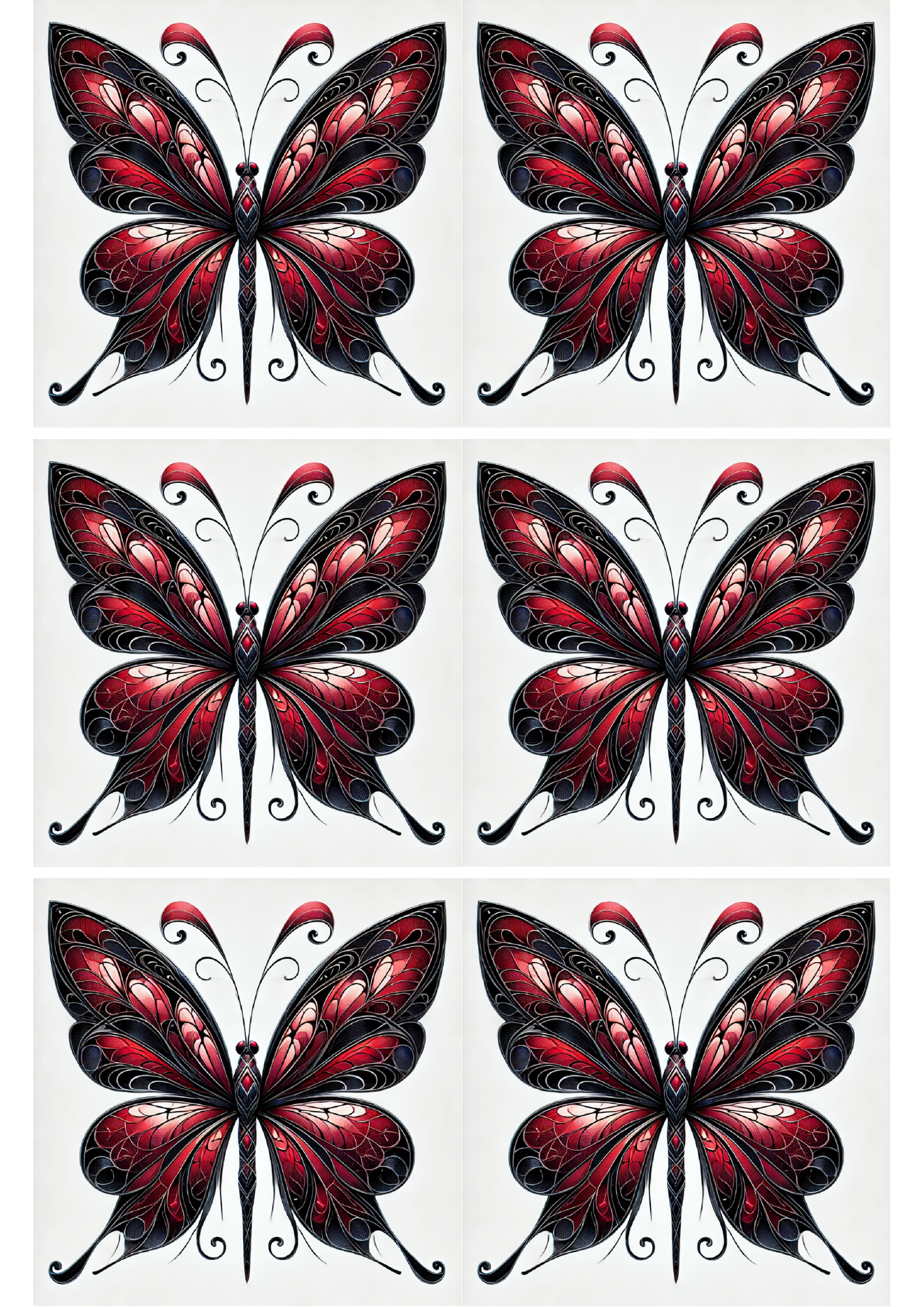 Sticker Sheet – Gothic Style Butterfly With Shades Of Red Collage Cat. No. 2383