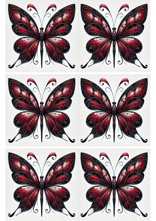 Sticker Sheet – Gothic Style Butterfly With Shades Of Red Collage Cat. No. 2383