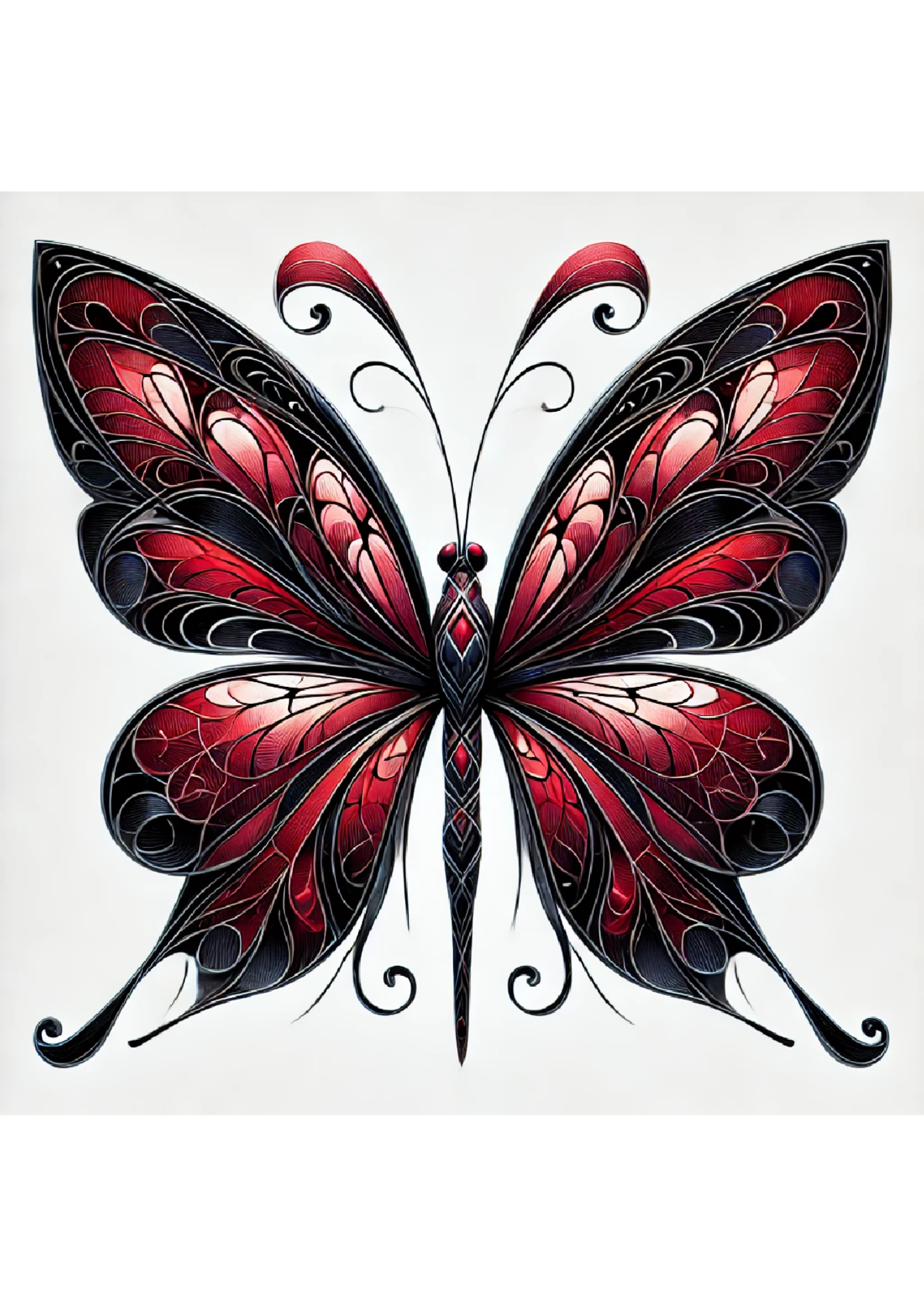 Sticker Sheet / Greeting Card – Gothic Style Butterfly With Shades Of Red Full Cat. No. 2384
