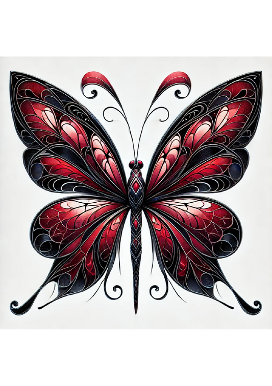 Sticker Sheet – Gothic Style Butterfly With Shades Of Red Full Cat. No. 2384