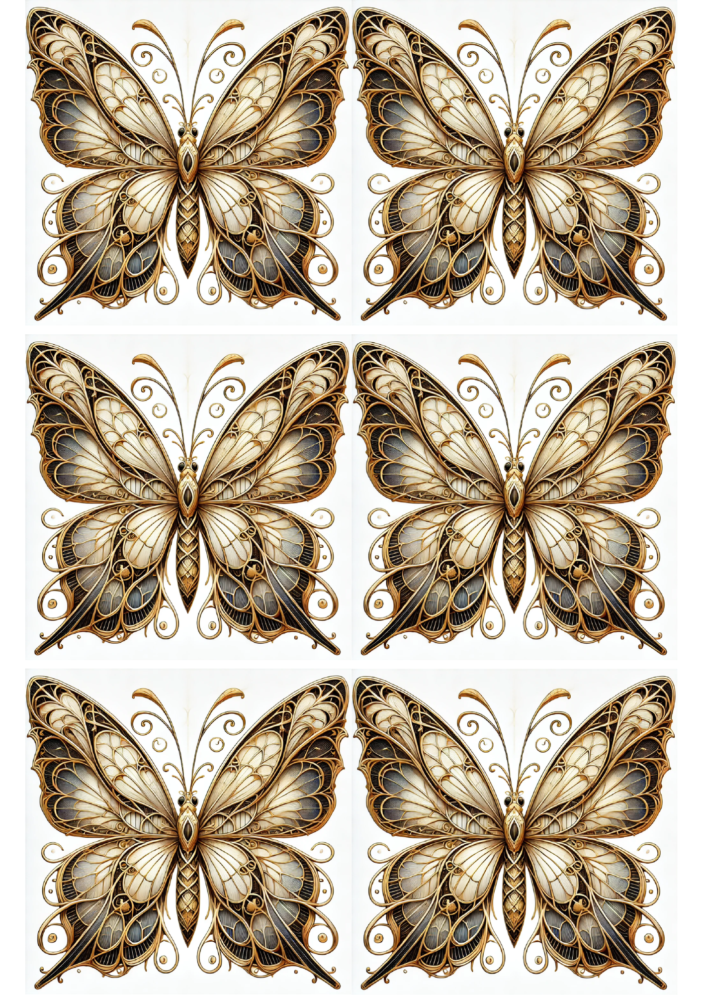 Sticker Sheet – Butterfly In Gothic Style With Golden Shades Collage Cat. No. 2385