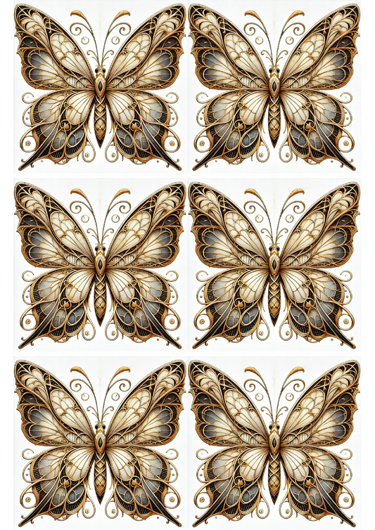 Sticker Sheet – Butterfly In Gothic Style With Golden Shades Collage Cat. No. 2385