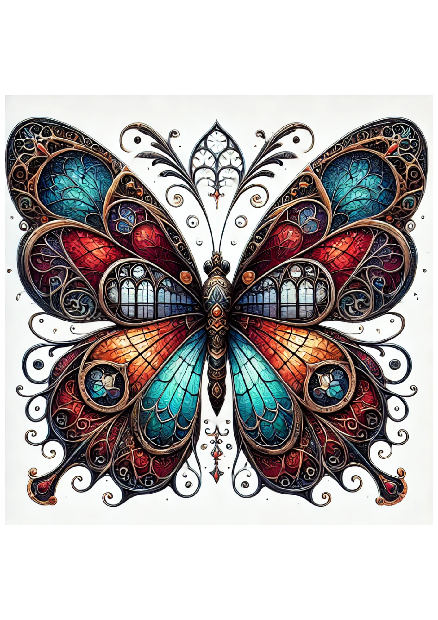 Sticker Sheet / Greeting Card – Butterfly In Gothic Style 2 Full, Cat. No. 2129