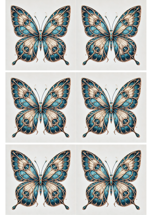 Sticker Sheet – Butterfly In Gothic Style With Shades Of Blue Collage Cat. No. 2387