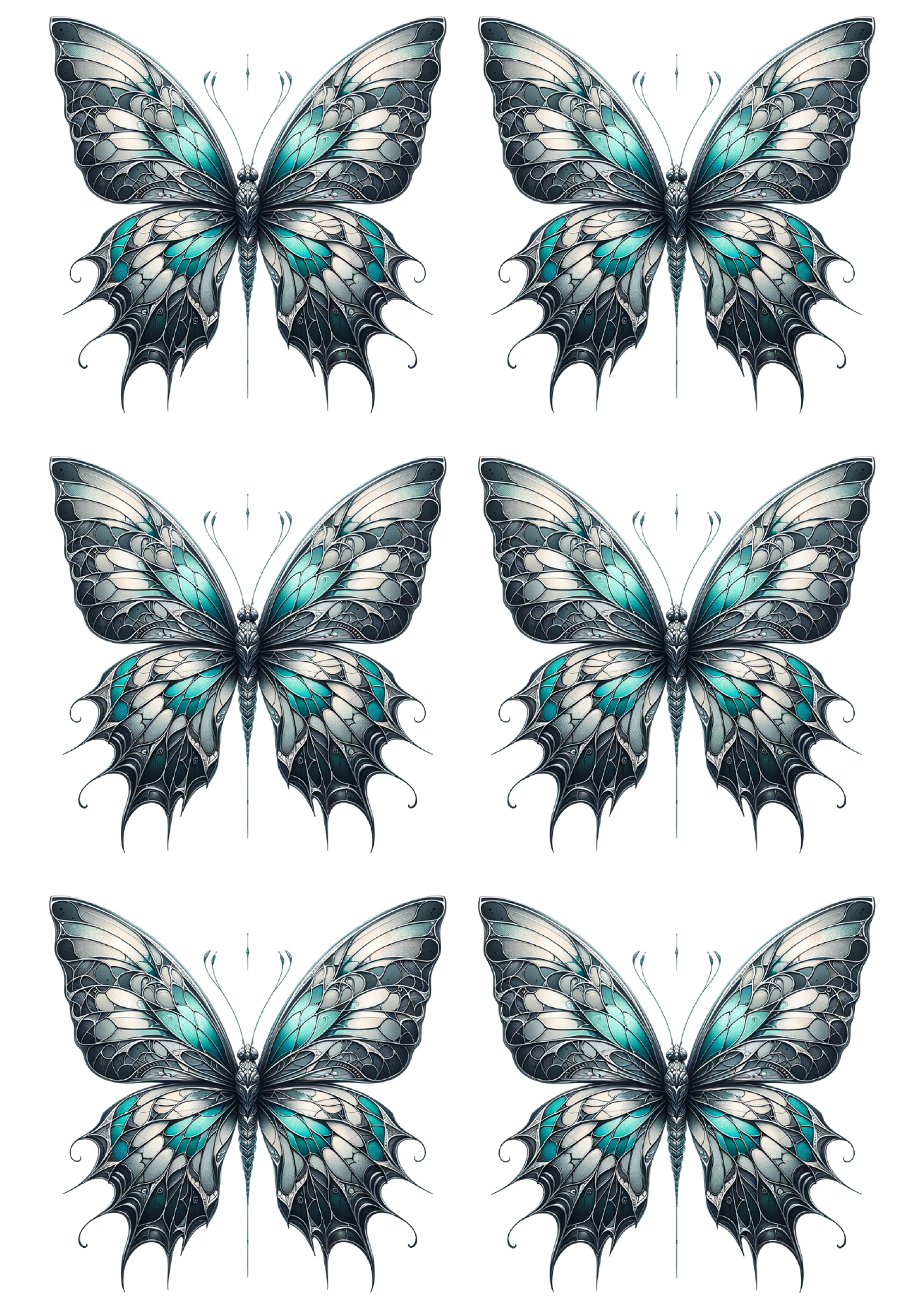 Sticker Sheet – Butterfly In Gothic Style With Aquamarine Shades. Collage Cat. No. 2389