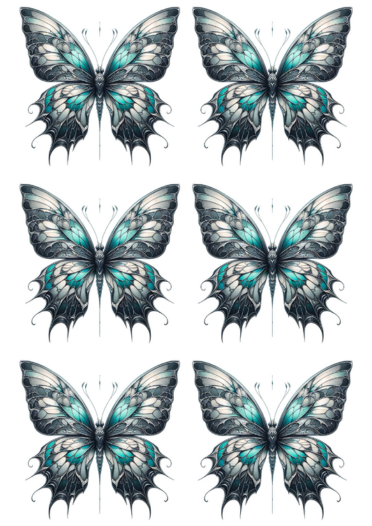 Sticker Sheet – Butterfly In Gothic Style With Aquamarine Shades. Collage Cat. No. 2389