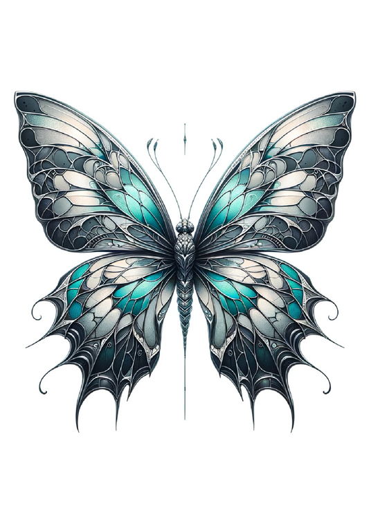 Sticker Sheet – Butterfly In Gothic Style With Aquamarine Shades Full Cat. No. 2390