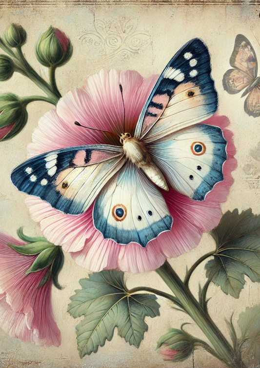 Sticker Sheet – Butterfly And Hollyhock Shabby Chic Full, Cat. No. 2143