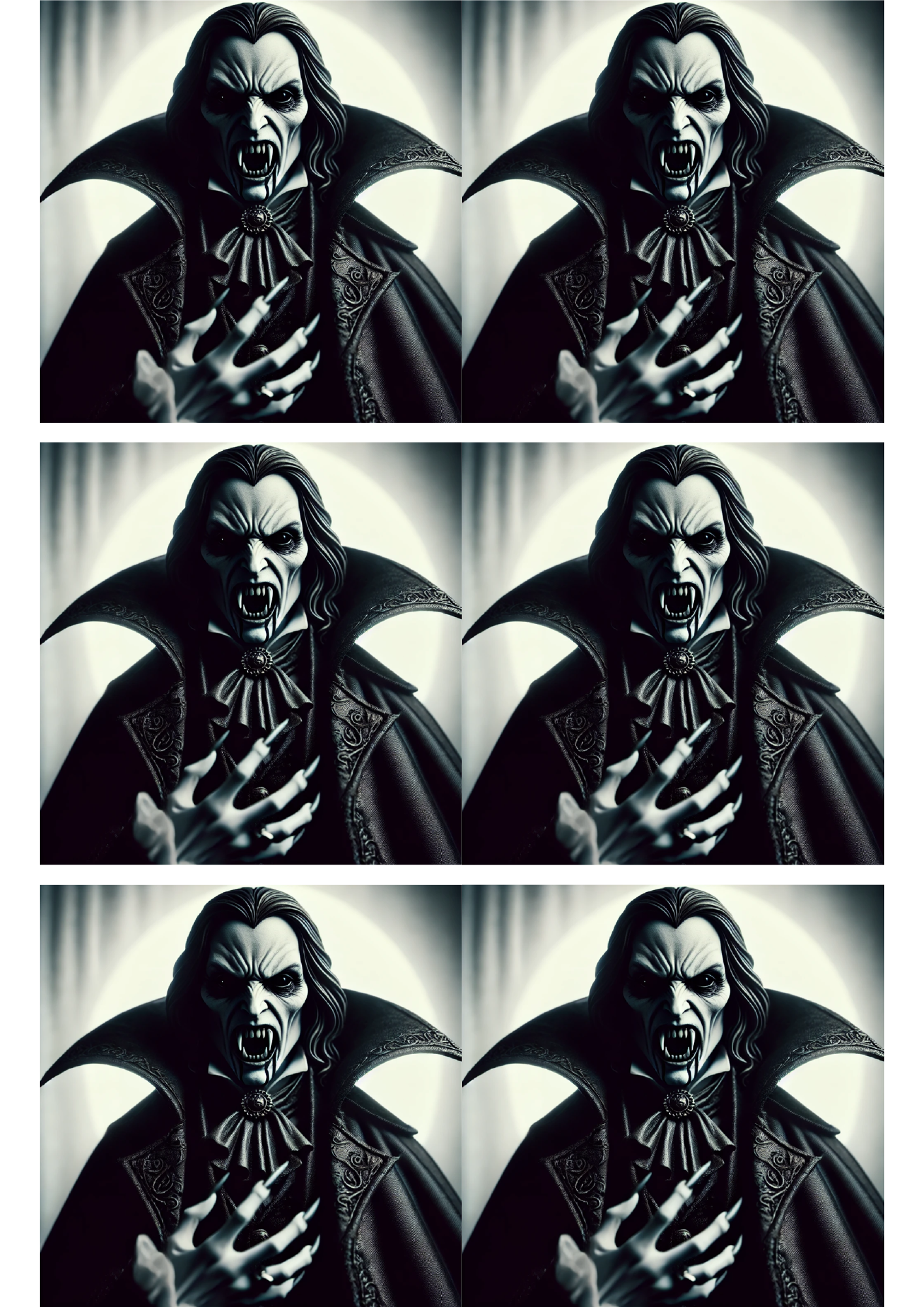 Sticker Sheet / Greeting Card – Dark Vampire On White Background Collage Cat. No. 1628