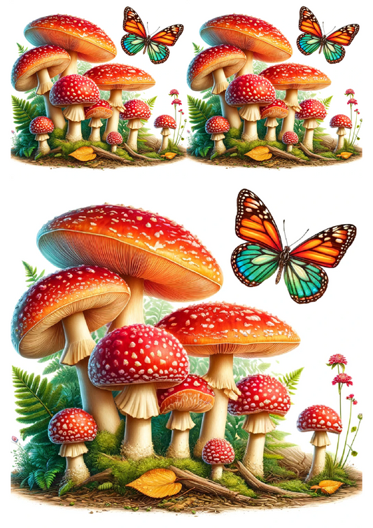 Sticker Sheet Toadstools and Butterflies in a Pot Collage Cat. No. 1214