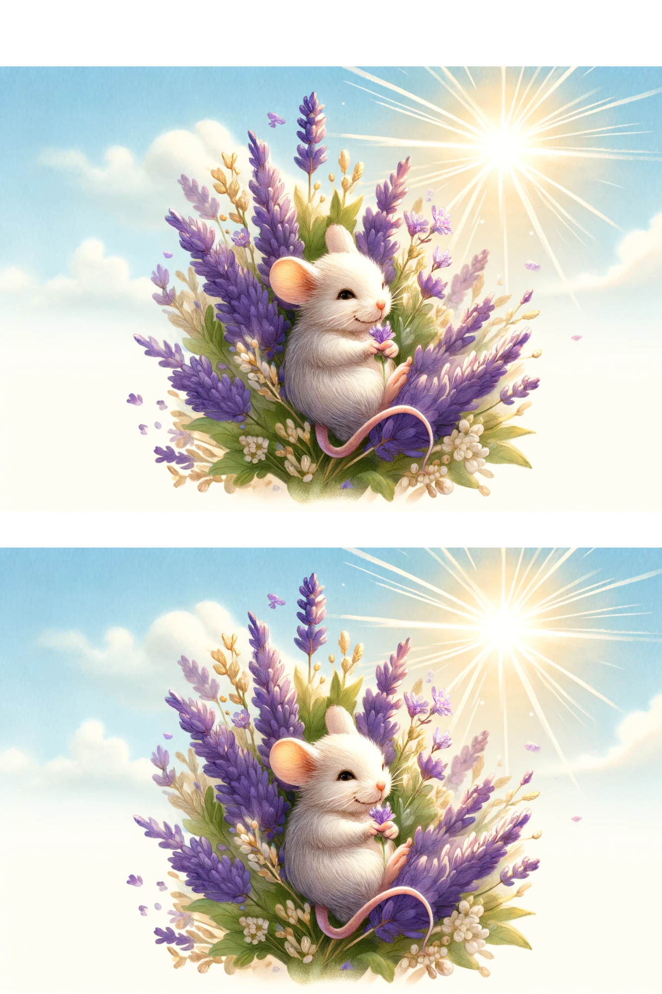 Sticker Sheet / Greeting Card – Mouse In Lavender Collage Cat. No. 205