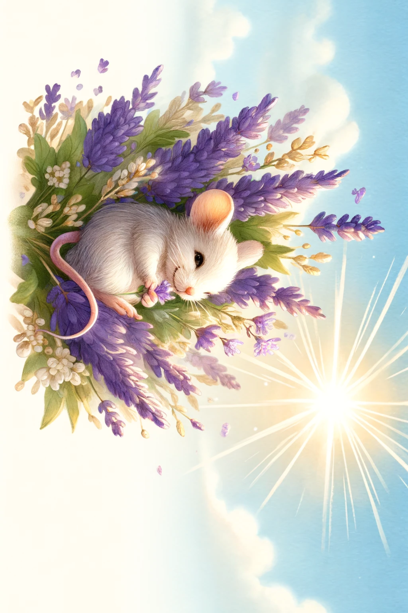 Sticker Sheet / Greeting Card – Mouse in Lavender Full Cat. No. 206