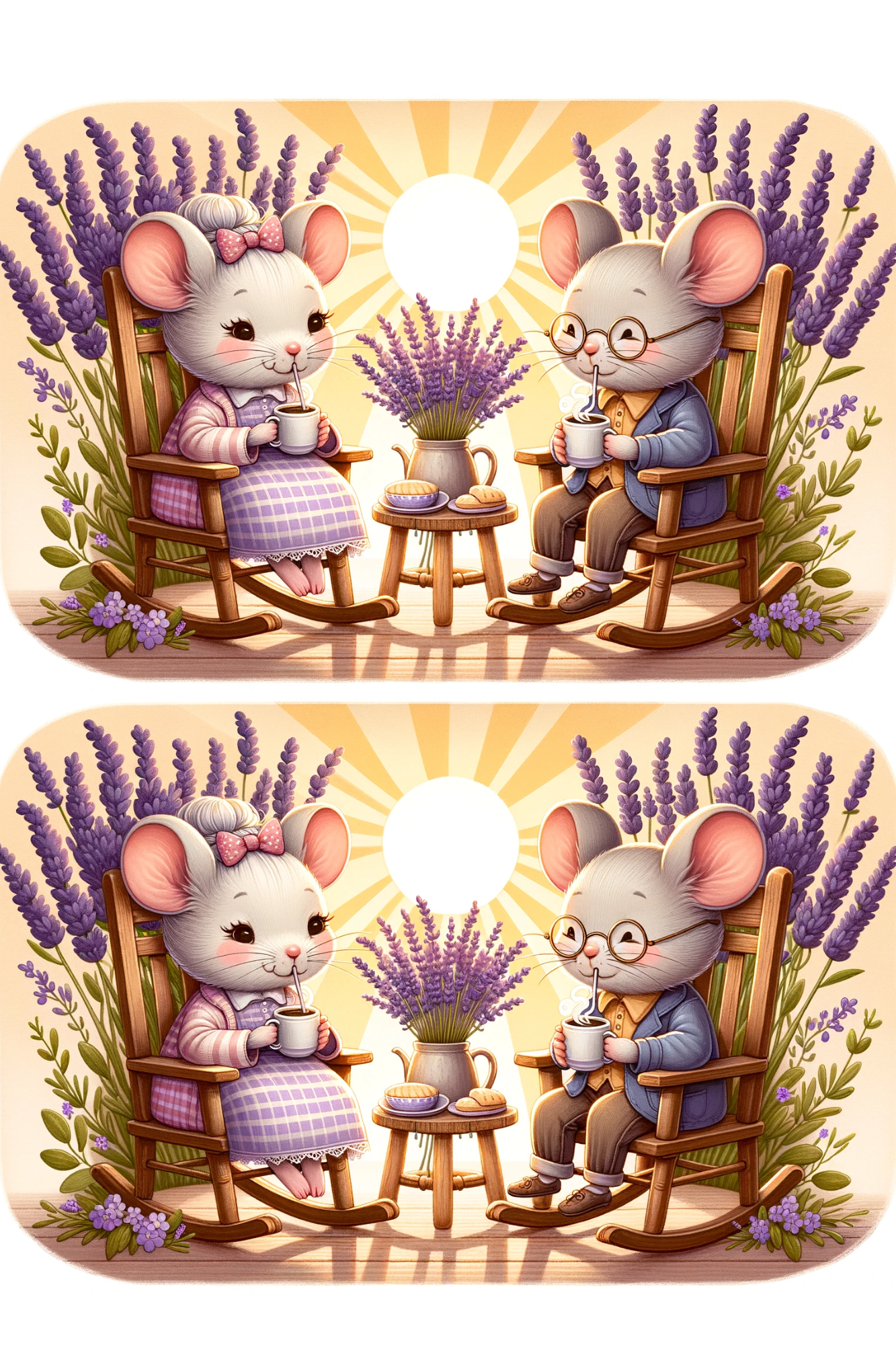 Sticker Sheet / Greeting Card – Grandma's Mouse With Grandpa In Lavender Collage Cat. No. 207