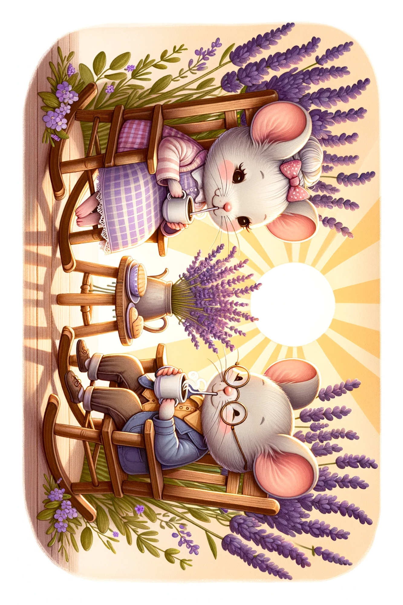 Sticker Sheet / Greeting Card – Grandma and Grandpa Mouse in Lavender Full Cat. No. 208