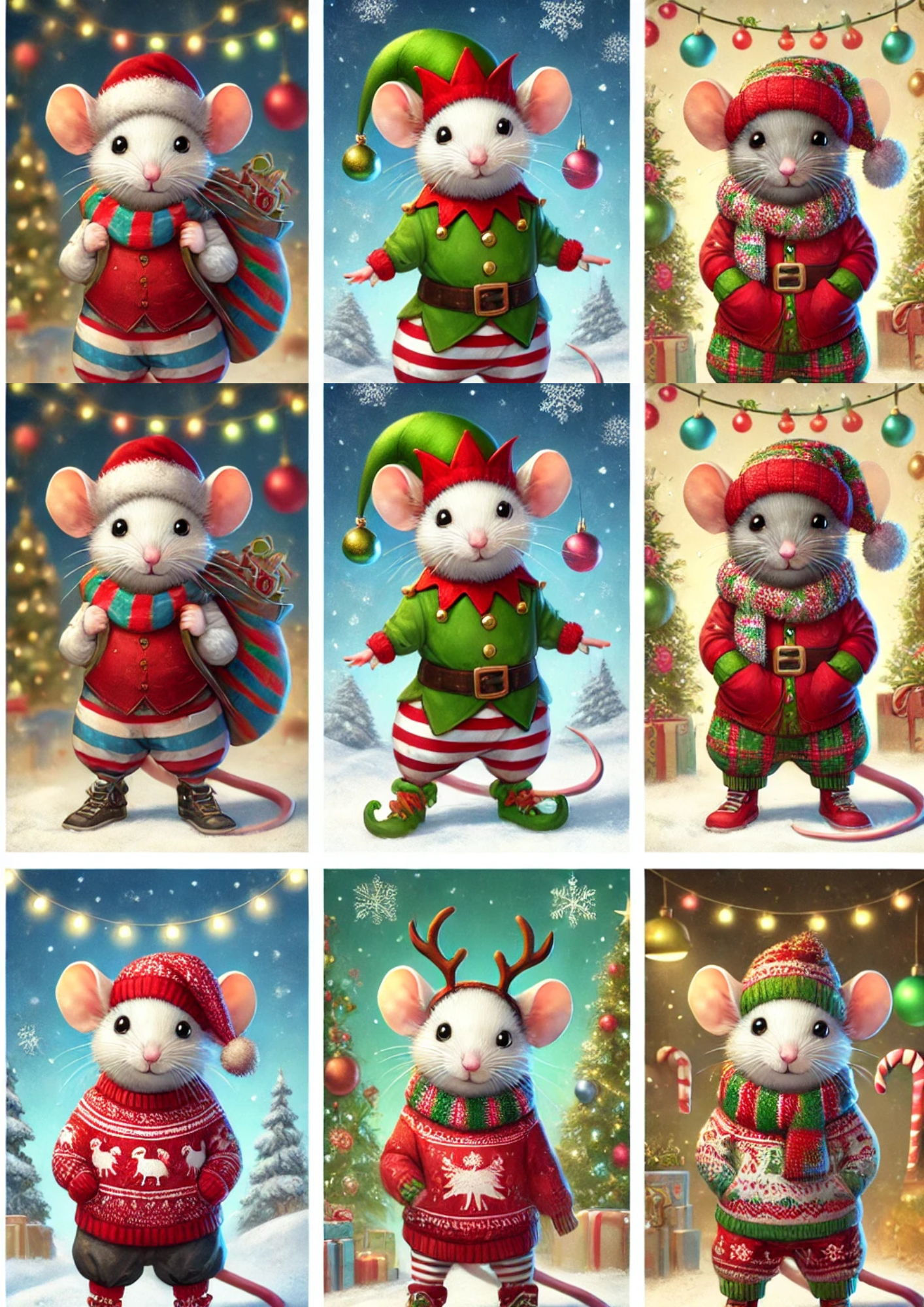 Sticker Sheet / Greeting Card – Little Christmas Mice 2 Full, Cat. No. 2163