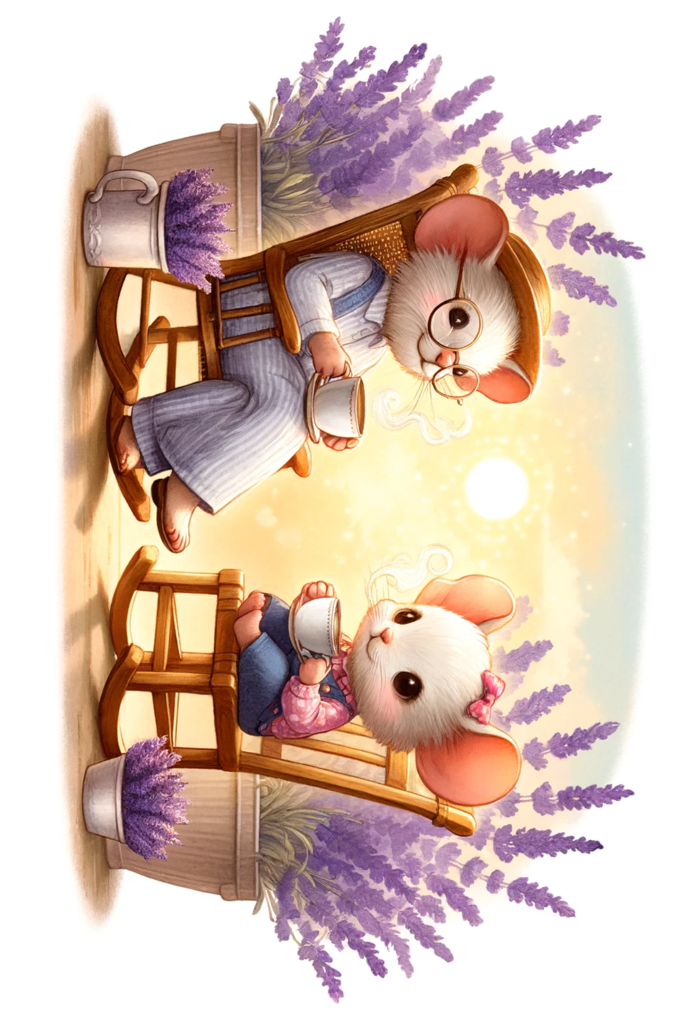 Sticker Sheet / Greeting Card – Mice In Rocking Chairs In Lavender Full Cat. No. 210