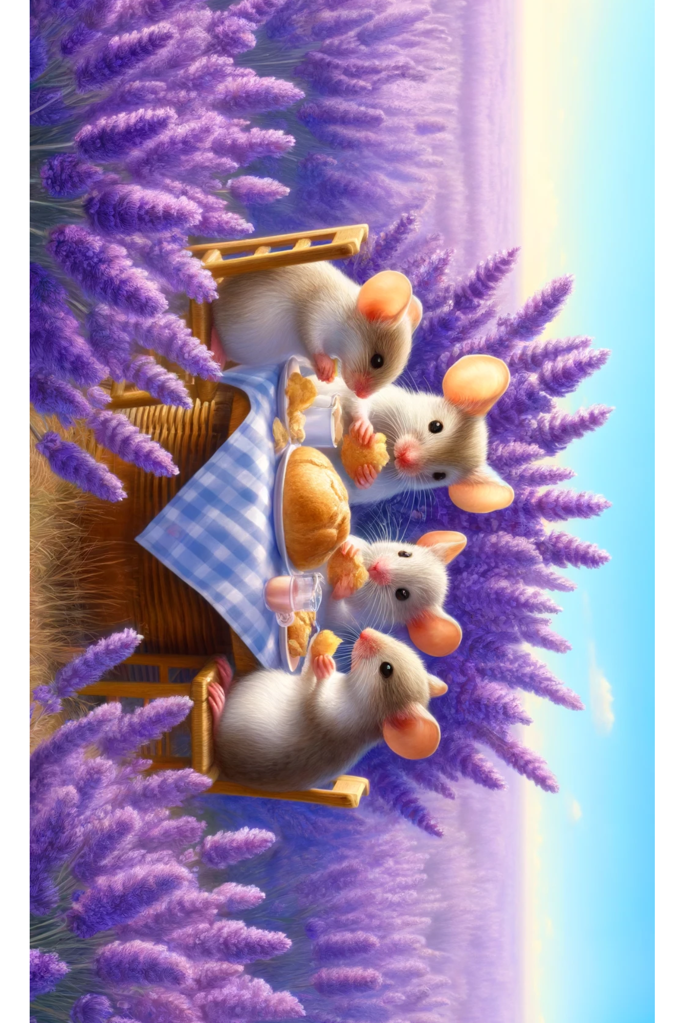 Sticker Sheet / Greeting Card – Mice Eat Dinner In Lavender Full Cat. No. 212