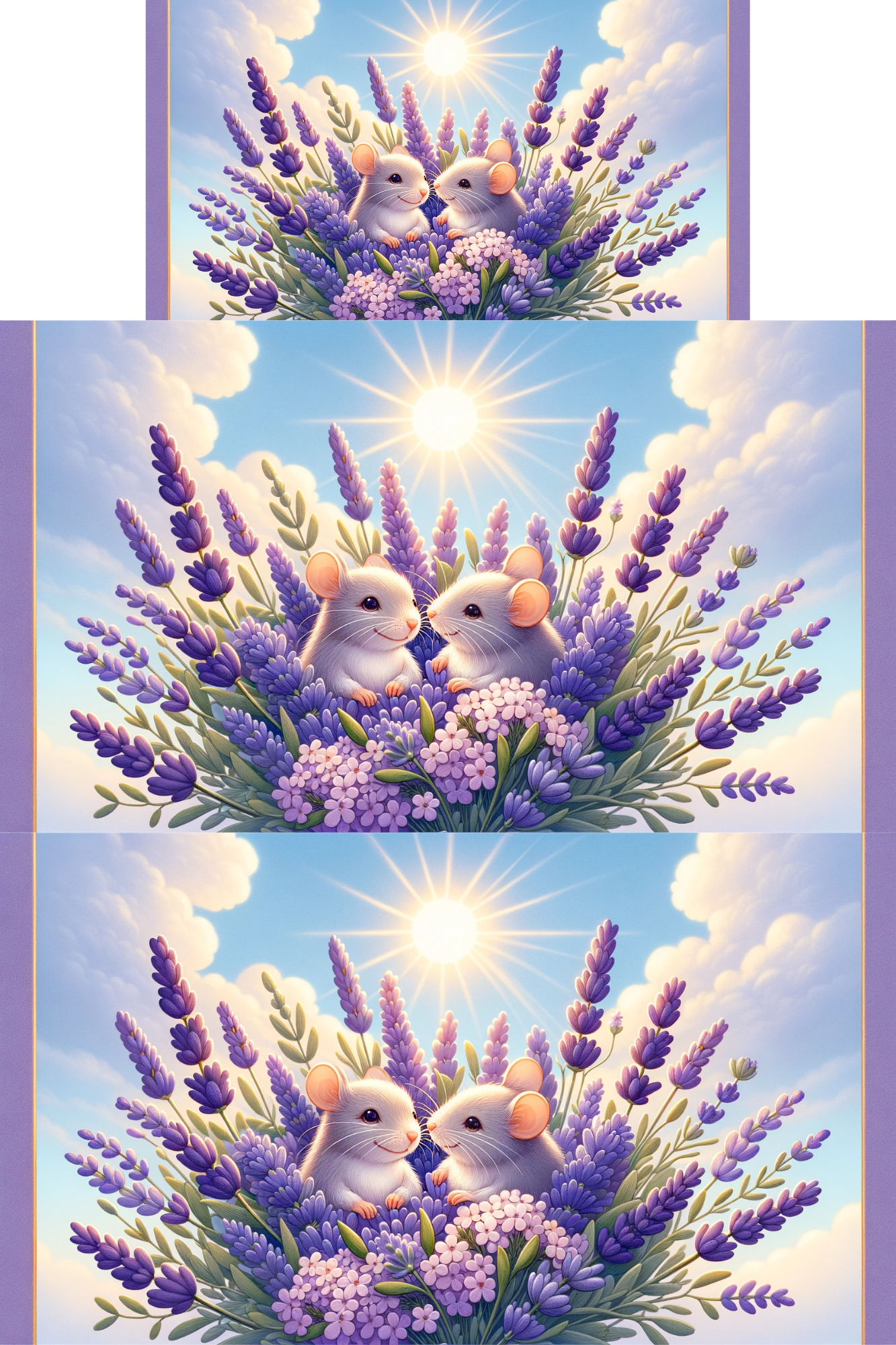 Sticker Sheet / Greeting Card – Mice In Lavender Collage Cat. No. 213