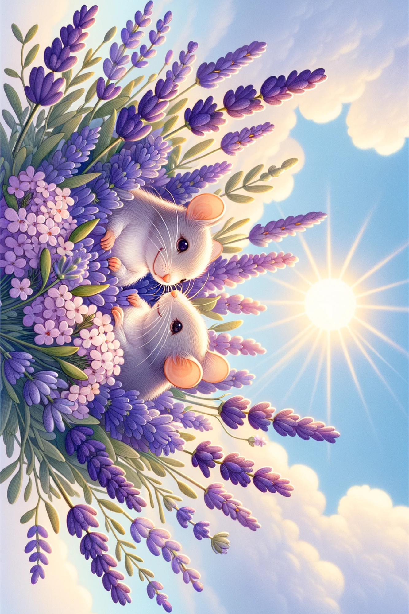 Sticker Sheet / Greeting Card – Mice in Lavender Full Cat. No. 214