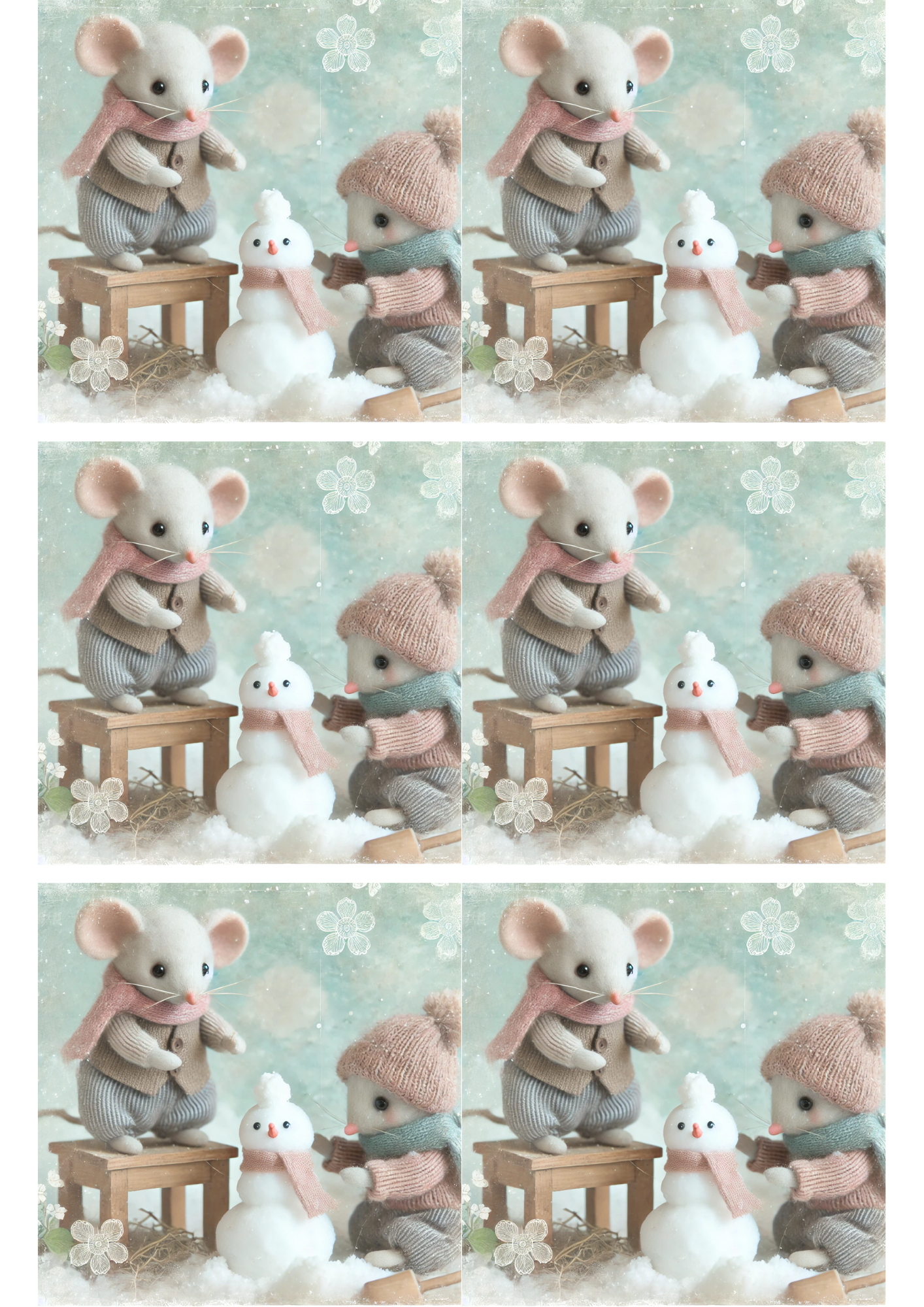 Sticker Sheet / Greeting Card – Mice Making Snowman Collage Cat. No. 2877