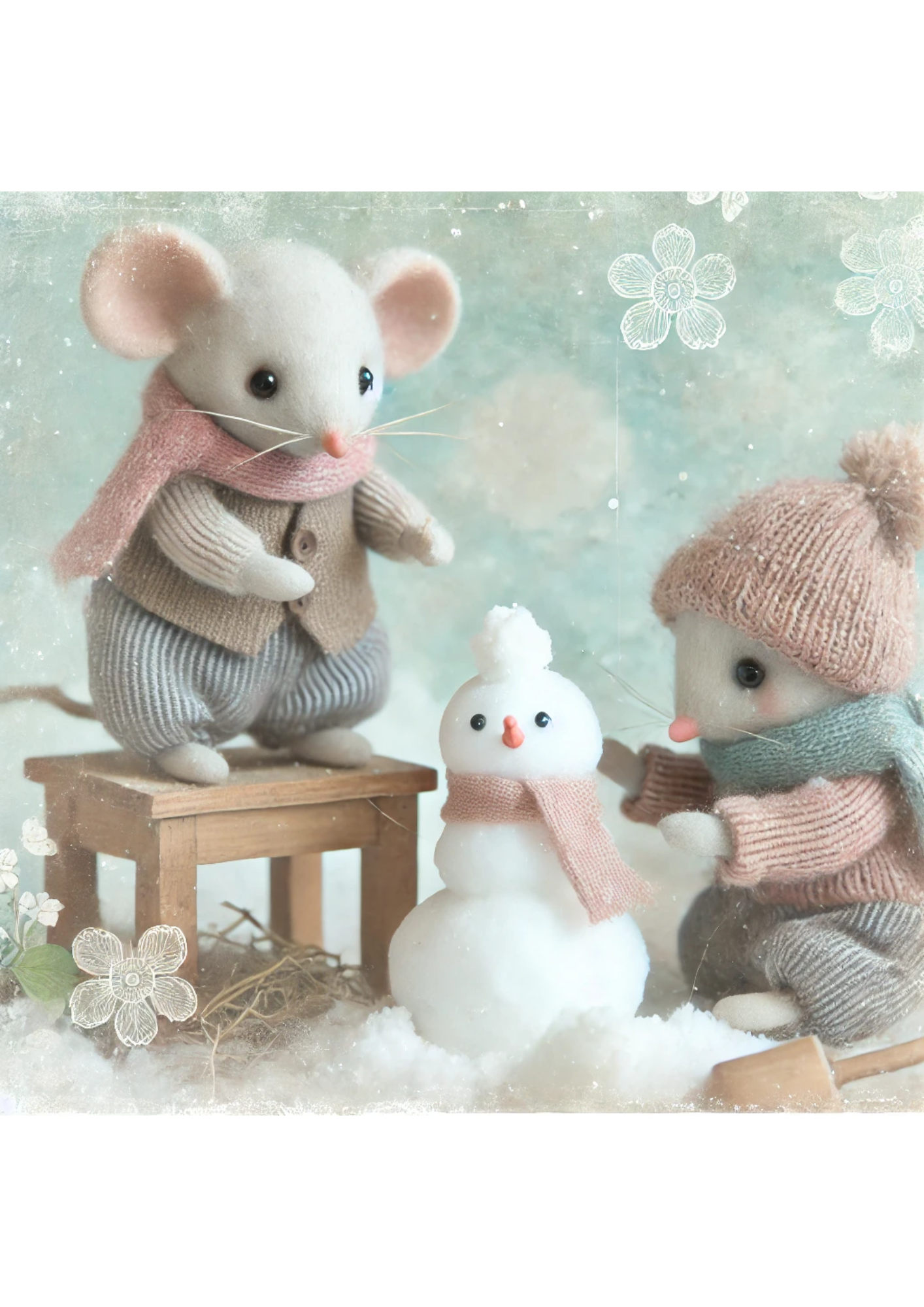 Sticker Sheet / Greeting Card – Mice Making Snowman Full Cat. No. 2878