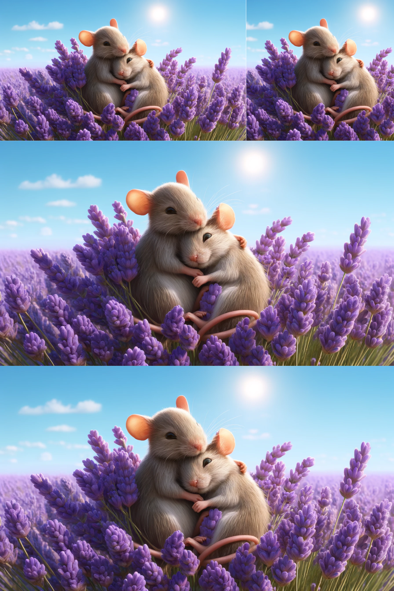 Sticker Sheet / Greeting Card – Mice Hug In Lavender Collage Cat. No. 219