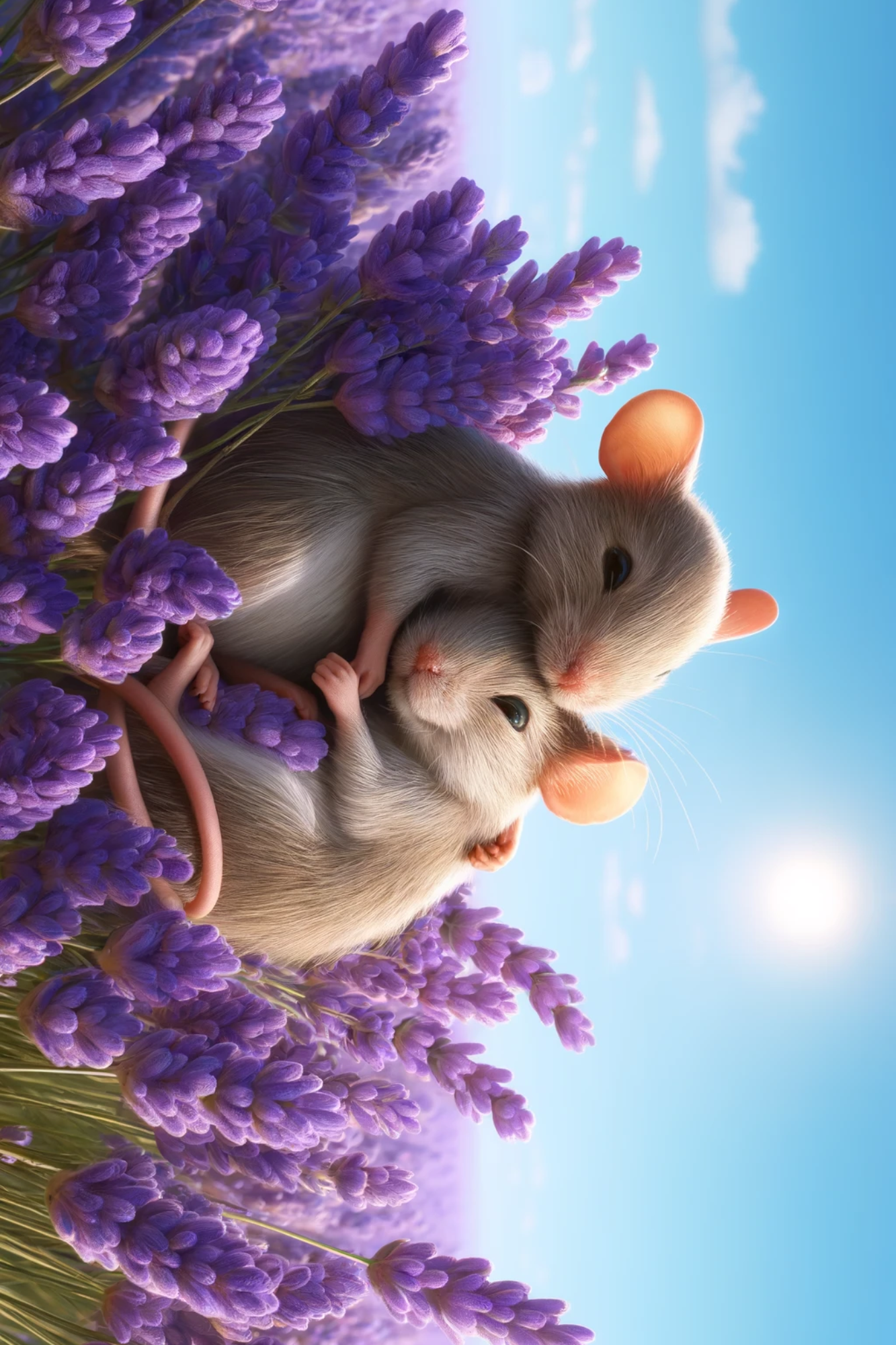 Sticker Sheet / Greeting Card – Mice Hug In Lavender Full Cat. No. 220