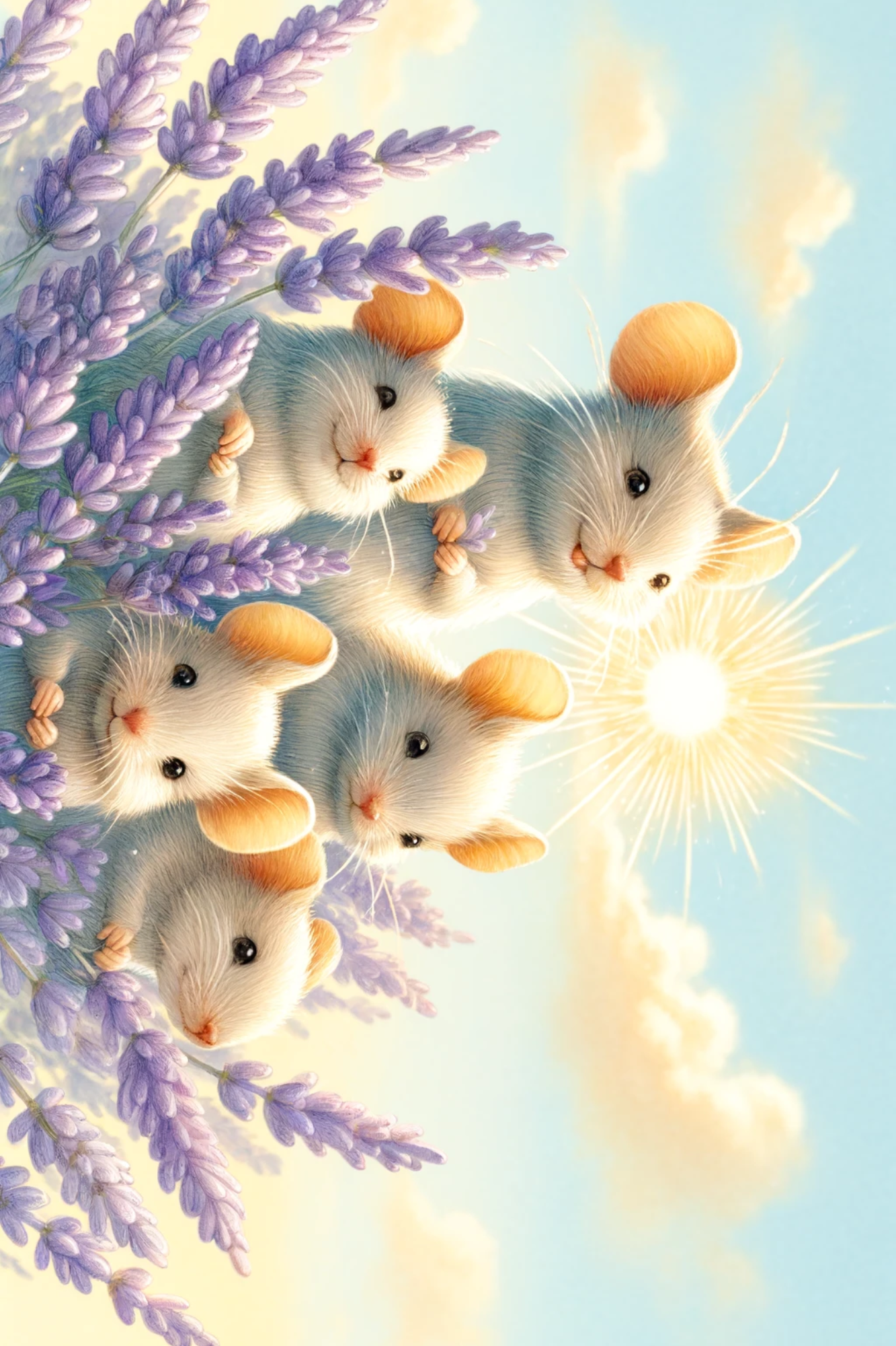 Sticker Sheet / Greeting Card – Mice Family In Lavender Full Cat. No. 222