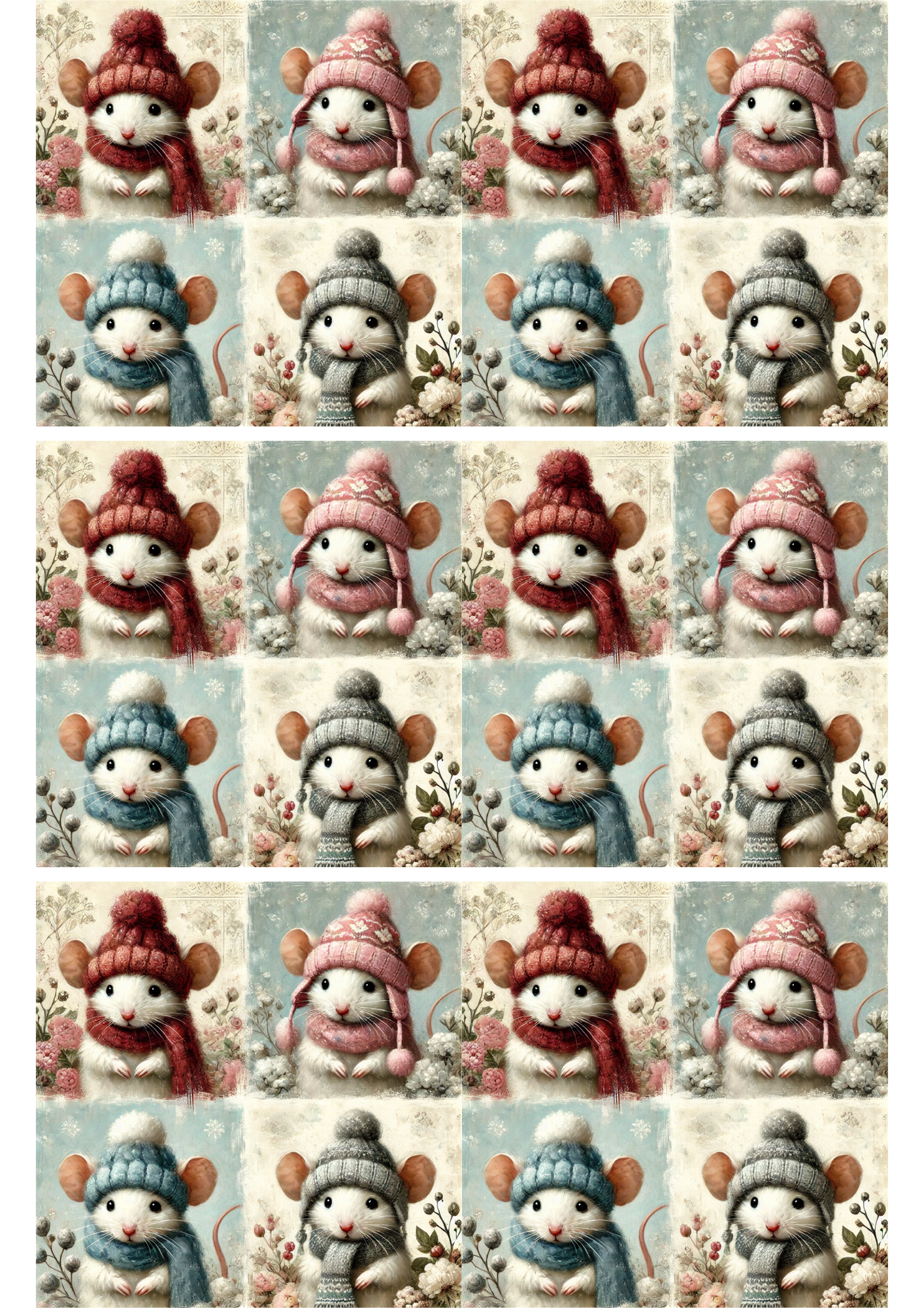 Sticker Sheet / Greeting Card – Mice In Hats Collage Cat. No. 2883