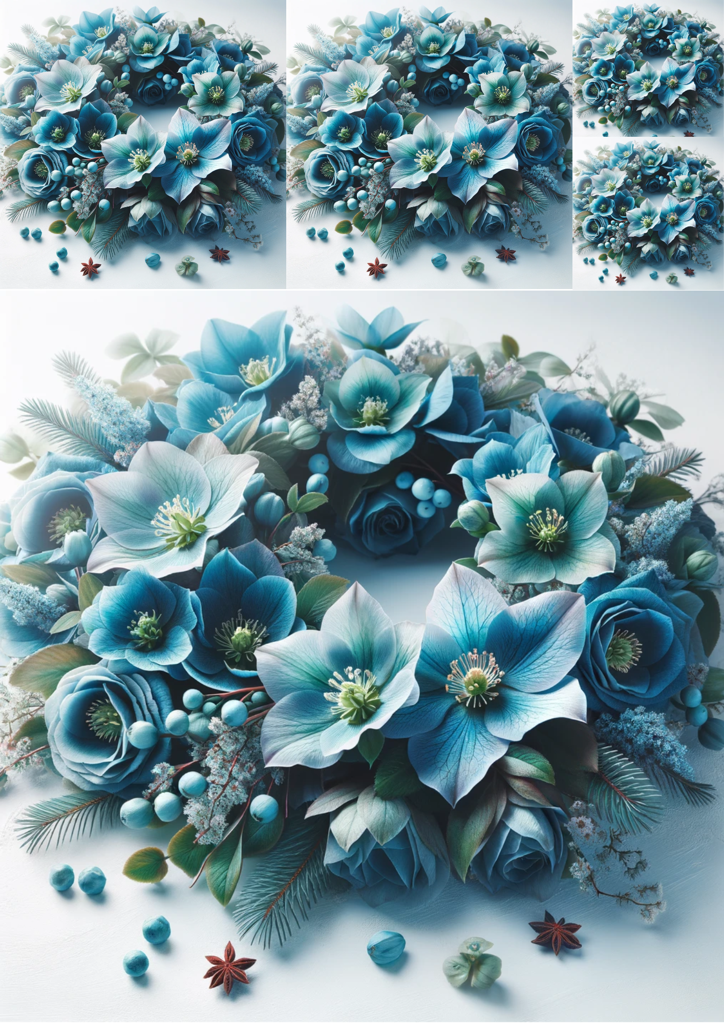 Sticker Sheet / Greeting Card – Blue Hellebores Collage Cat No. 1041