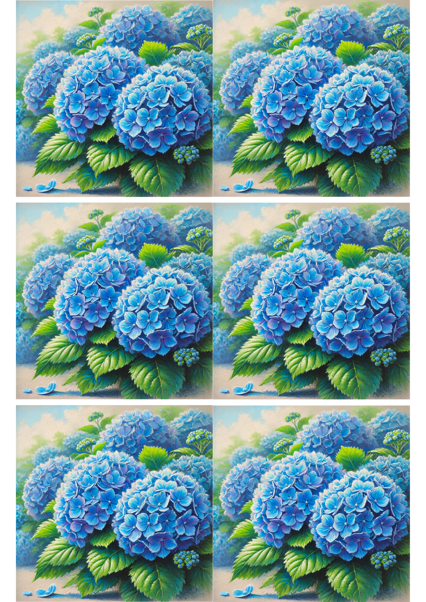 Sticker Sheet / Greeting Card – Blue Hydrangeas Collage, Cat. No. 2172