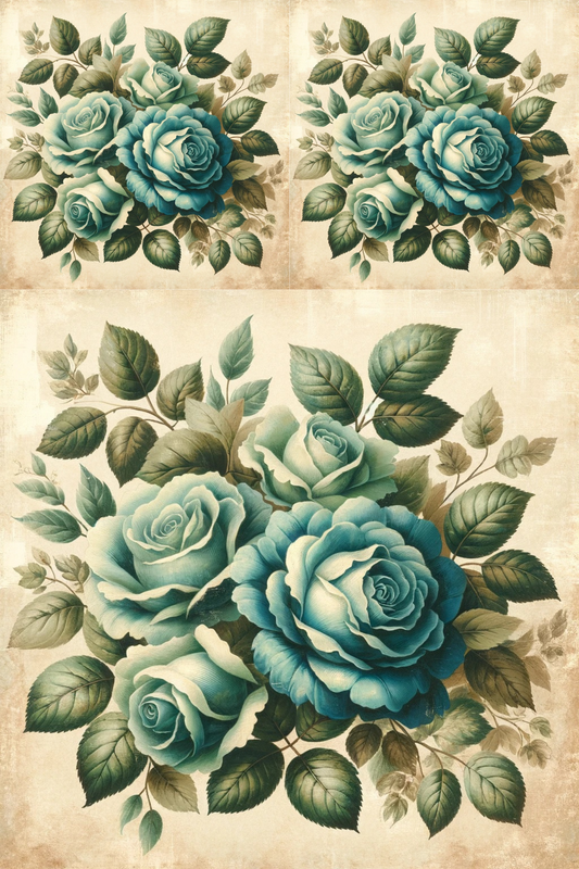 Sticker Sheet Blue Roses Vinatge Cat. No. 22