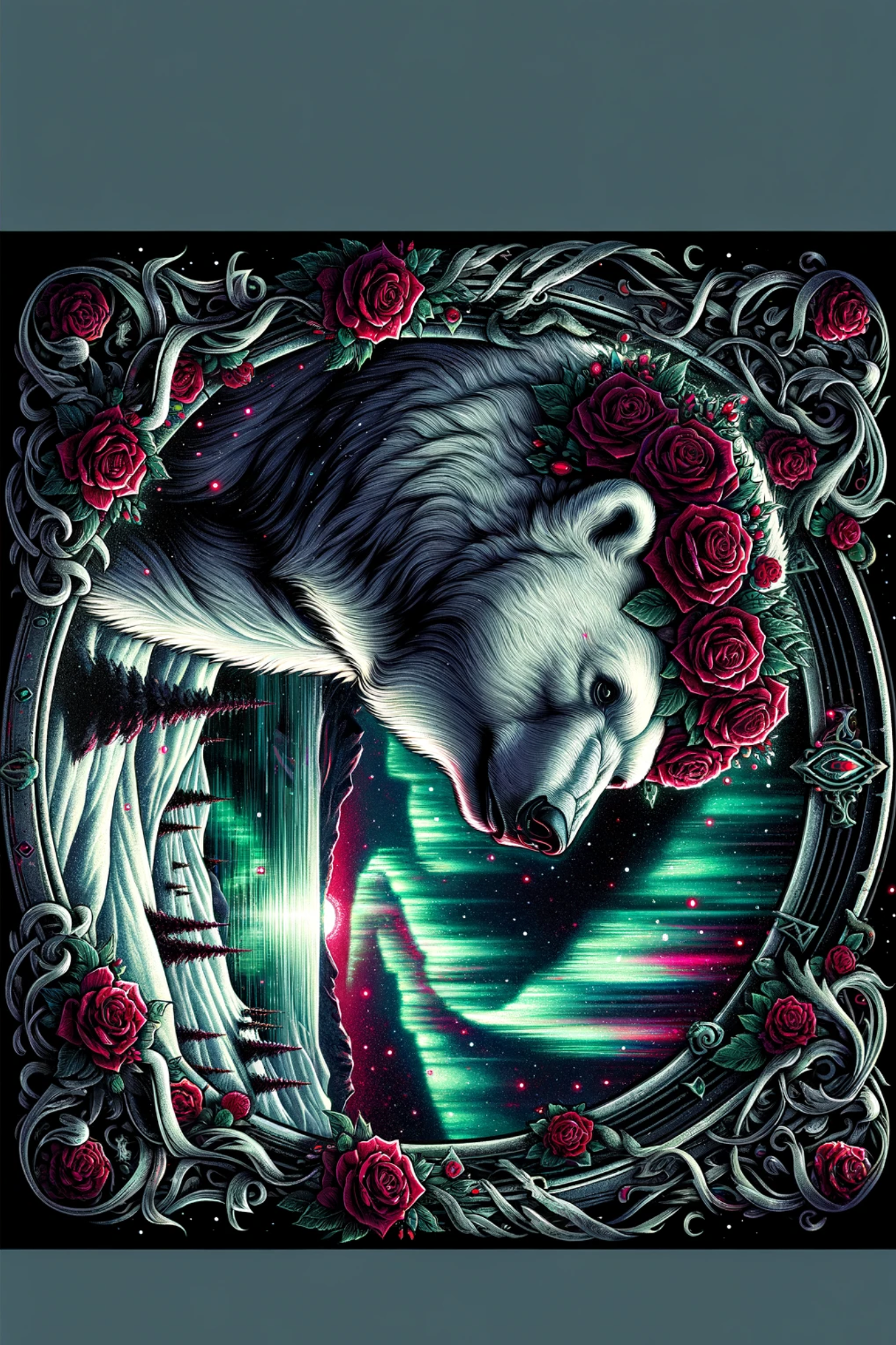 Sticker Sheet / Greeting Card – Polar Bear In Gothic Wreath Full Cat. No. 226