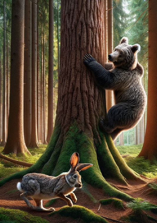 Klistremerkeark – Bjørnen løper vekk fra haren, helkatt nr. 1123