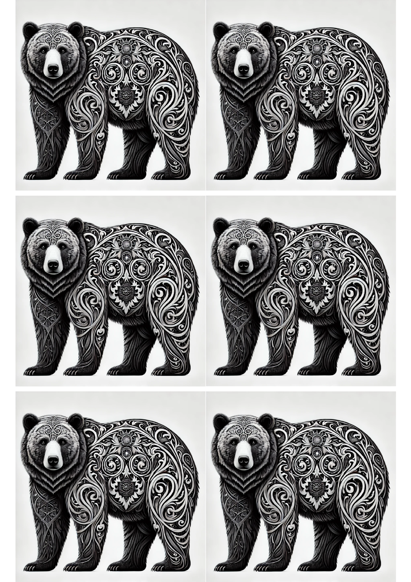 Sticker Sheet / Greeting Card – Bear In Gothic Style Collage Cat. No. 2393