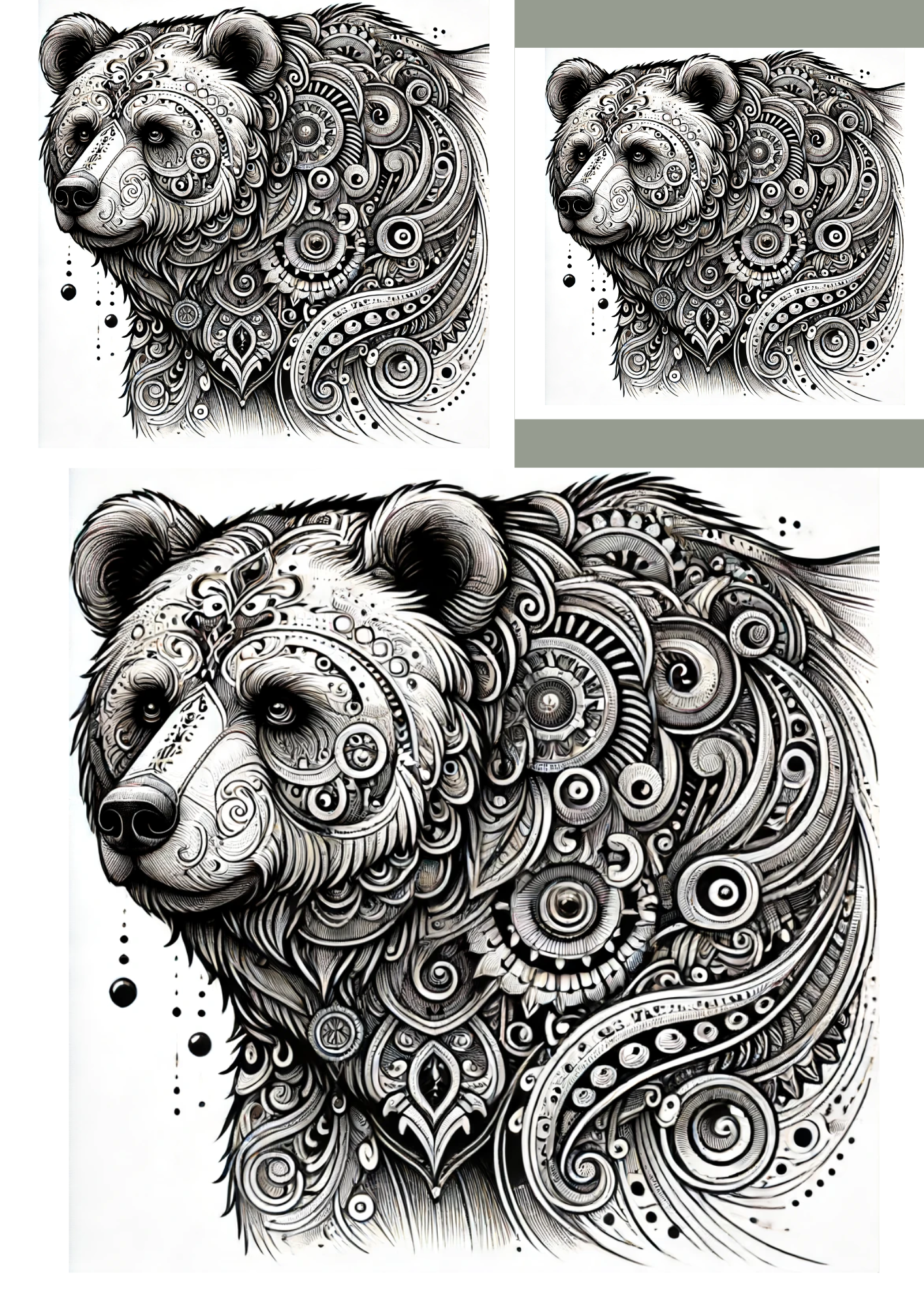 Sticker Sheet / Greeting Card – Bear In Gothic Style Collage Cat. No. 1208