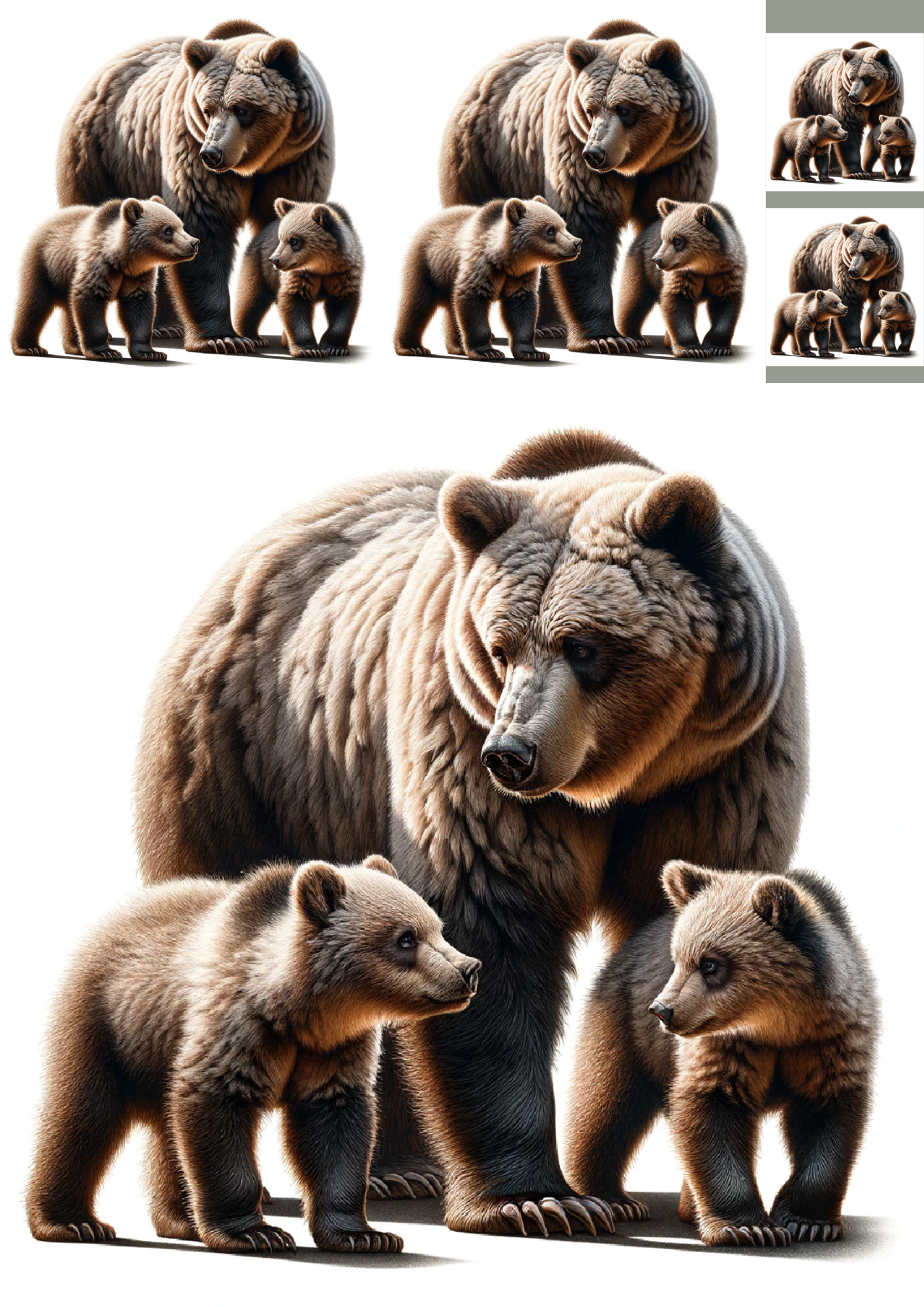 Sticker Sheet / Greeting Card – Grizzly Bear With Cubs Collage Cat. No. 1124