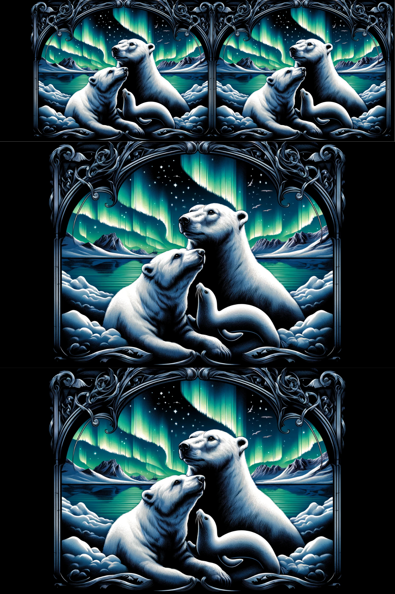 Sticker Sheet / Greeting Card – Polar Bear With Seal Gothic Collage Cat. No. 227