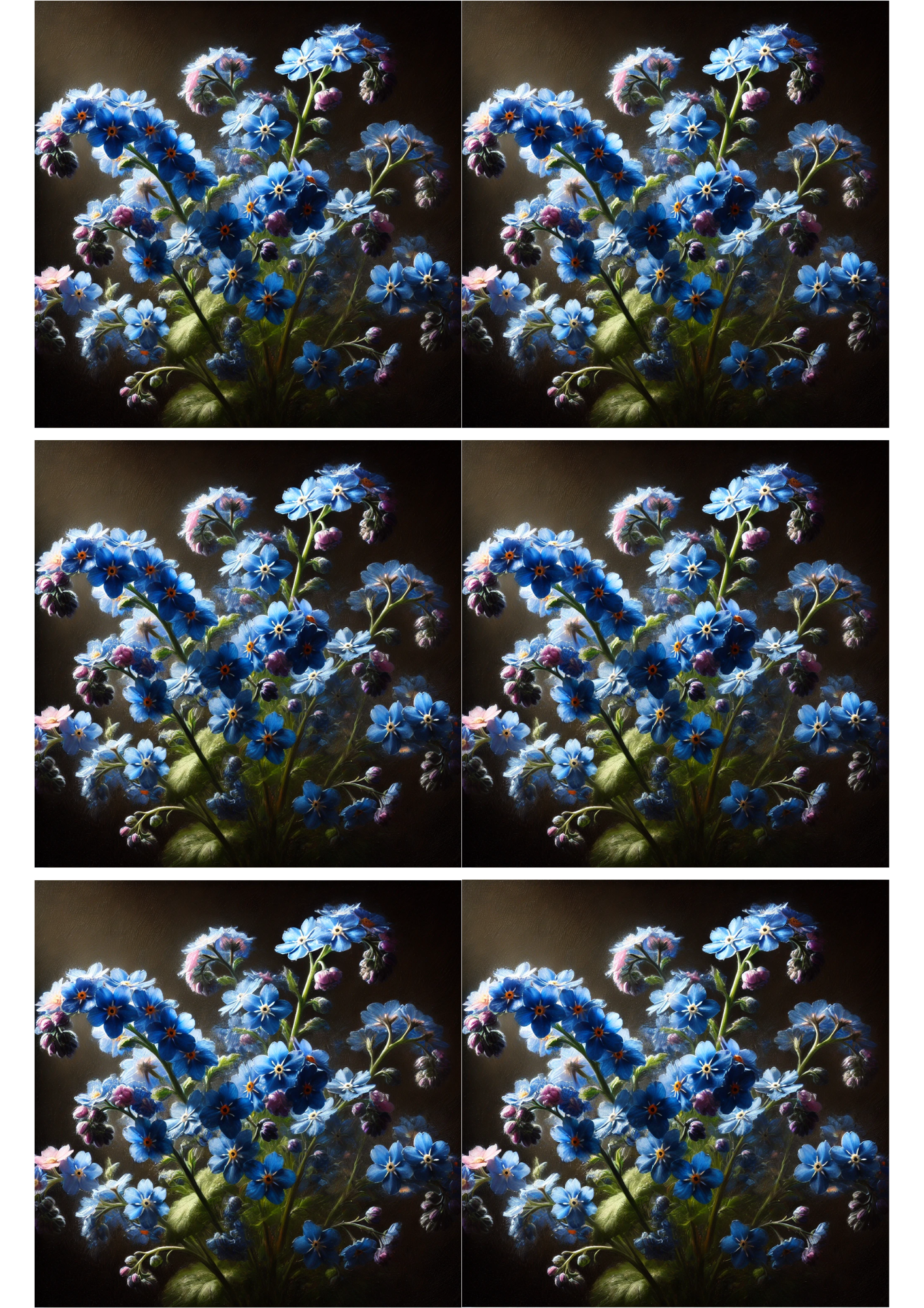 Sticker Sheet / Greeting Card – Forget-me-nots In Rembrandt Style Collage, Cat. No. 2180