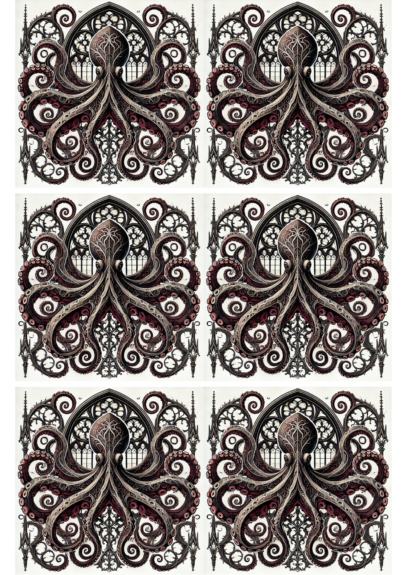 Sticker Sheet / Greeting Card – Octopus In Gothic Style Collage, Cat. No. 2186