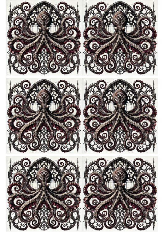 Sticker Sheet – Octopus In Gothic Style Collage, Cat. No. 2186